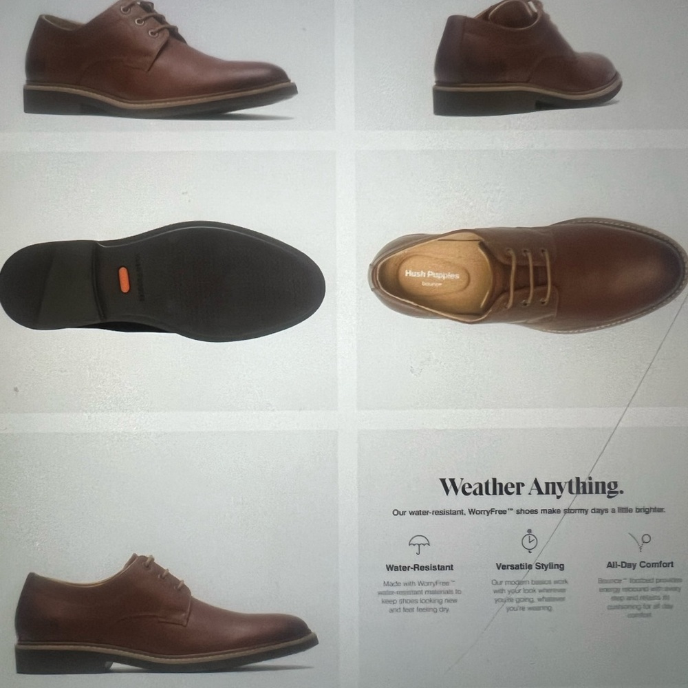 NWT Men's Hush Puppies Leather Detroit Oxford; color Cognac